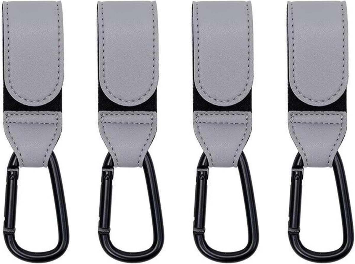 Buggy clips set 4 stuks - verstelbaar grijs - sterke haak voor tassen - ideaal voor kinderwagen - ShopVlot