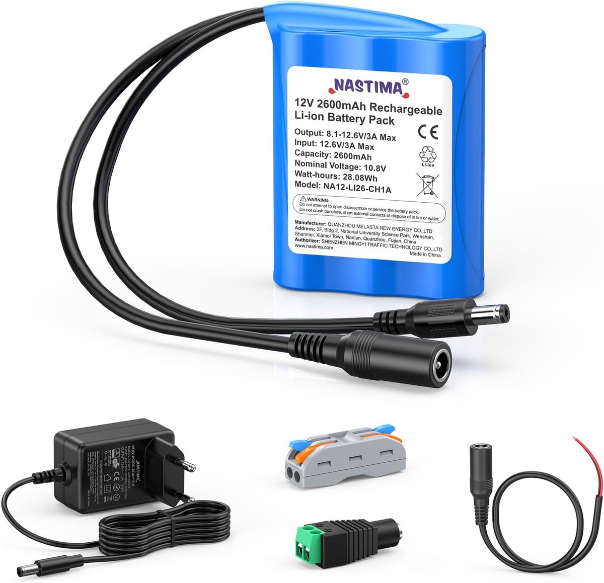 Oplaadbare lithium-ion batterij 2600 mAh - 12 V - inclusief oplader - ideaal voor camera's en meer - ShopVlot