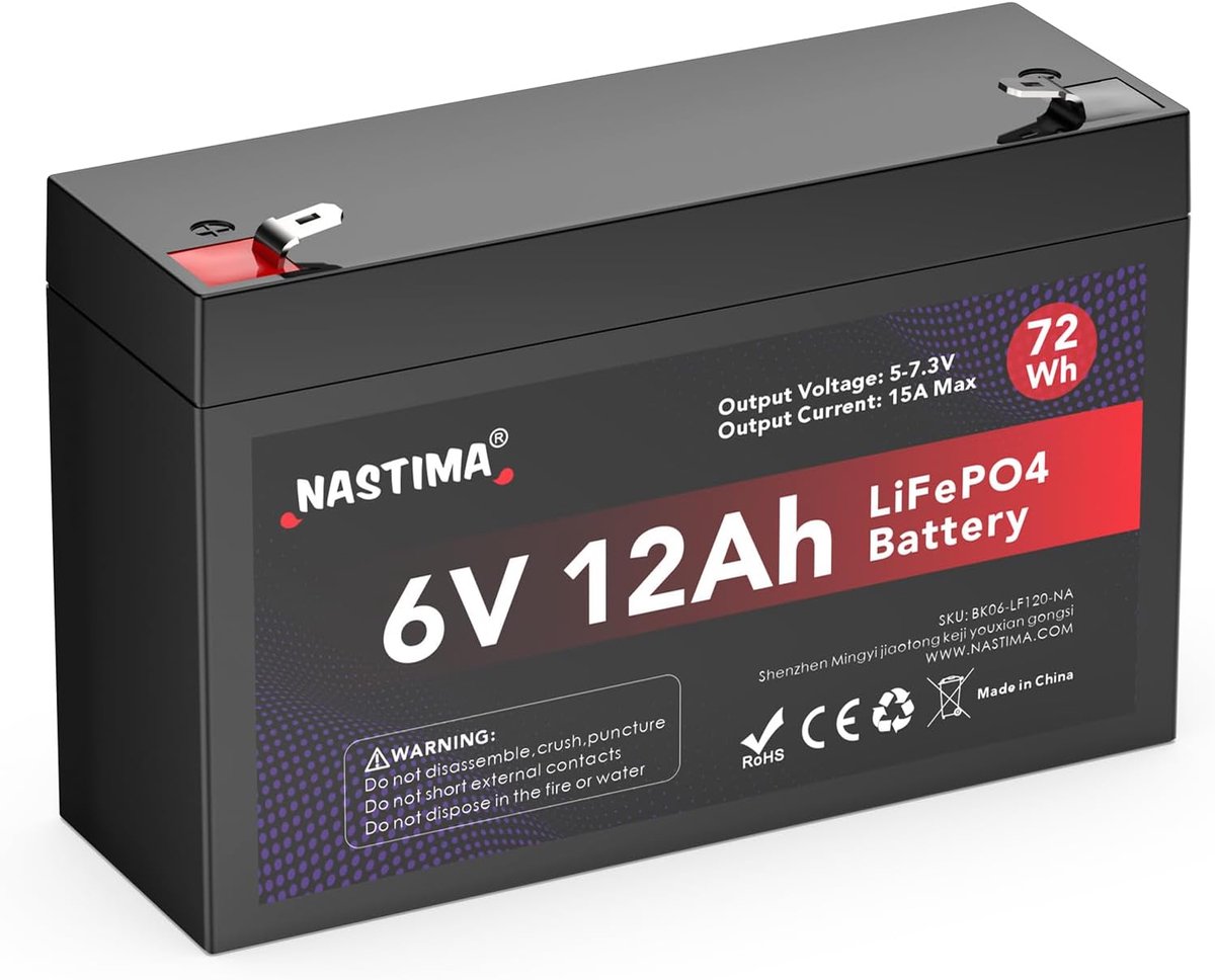 Oplaadbare batterij 6V 12Ah - LiFePO4 - BMS bescherming - Ideaal voor speelgoed en camping - ShopVlot