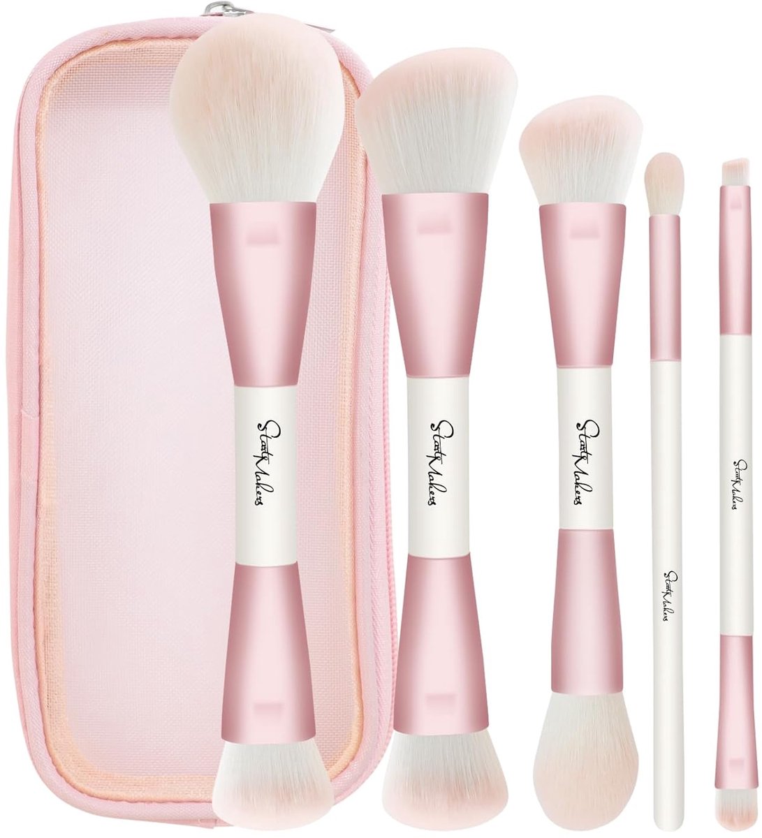 Kabuki make-up kwasten set van 5 - dubbelzijdig - voor foundation, concealer en blush - ideaal voor een perfecte teint - ShopVlot