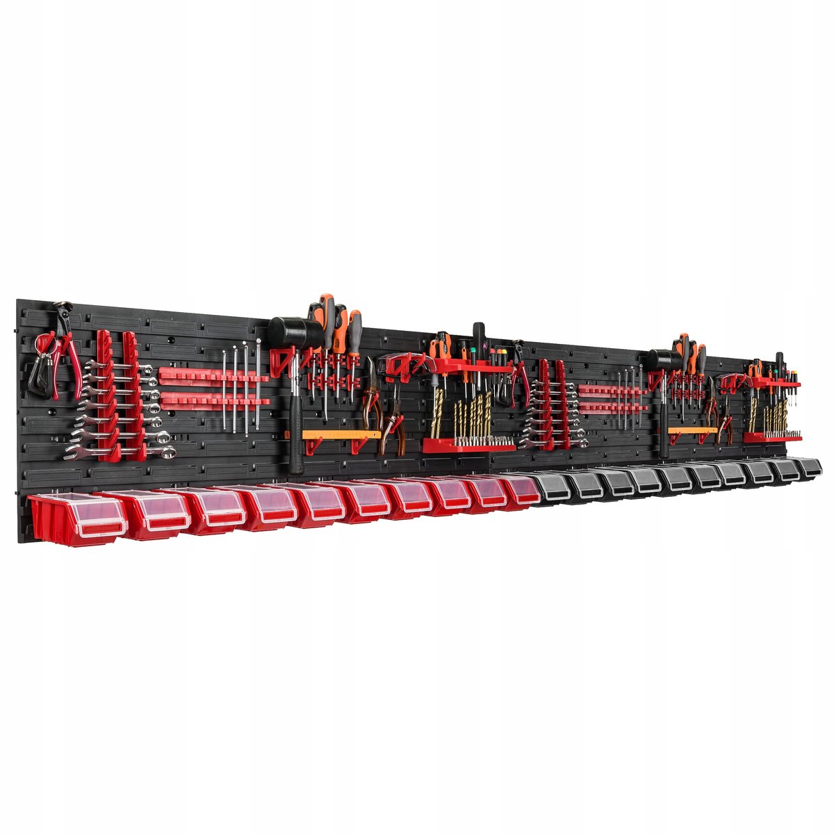Gereedschapswand 230x39cm met 20 opbergbakjes