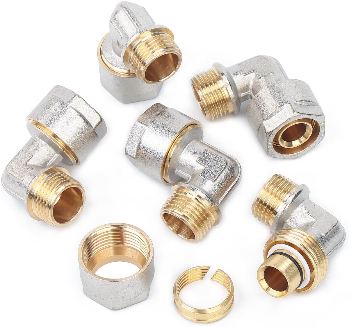 Koppeling 90° met 1/2 inch buitendraad - aluminium composiet buis 20 mm - 5 stuks - ideaal voor sanitair - ShopVlot