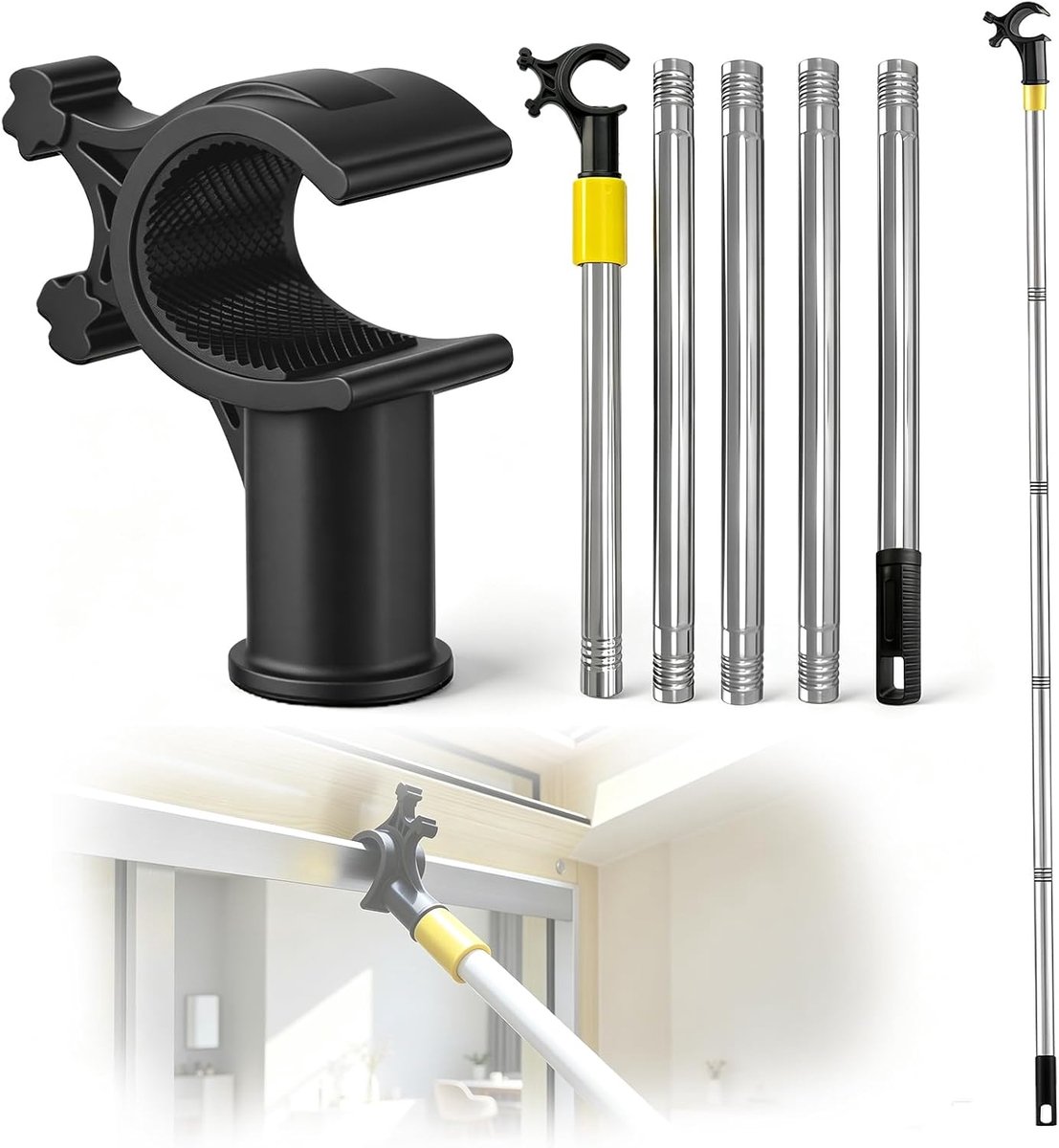 Telescopische dakraamstang 138 cm - robuust roestvrijstaal - antislip handvat - eenvoudig openen van hoge ramen - ShopVlot
