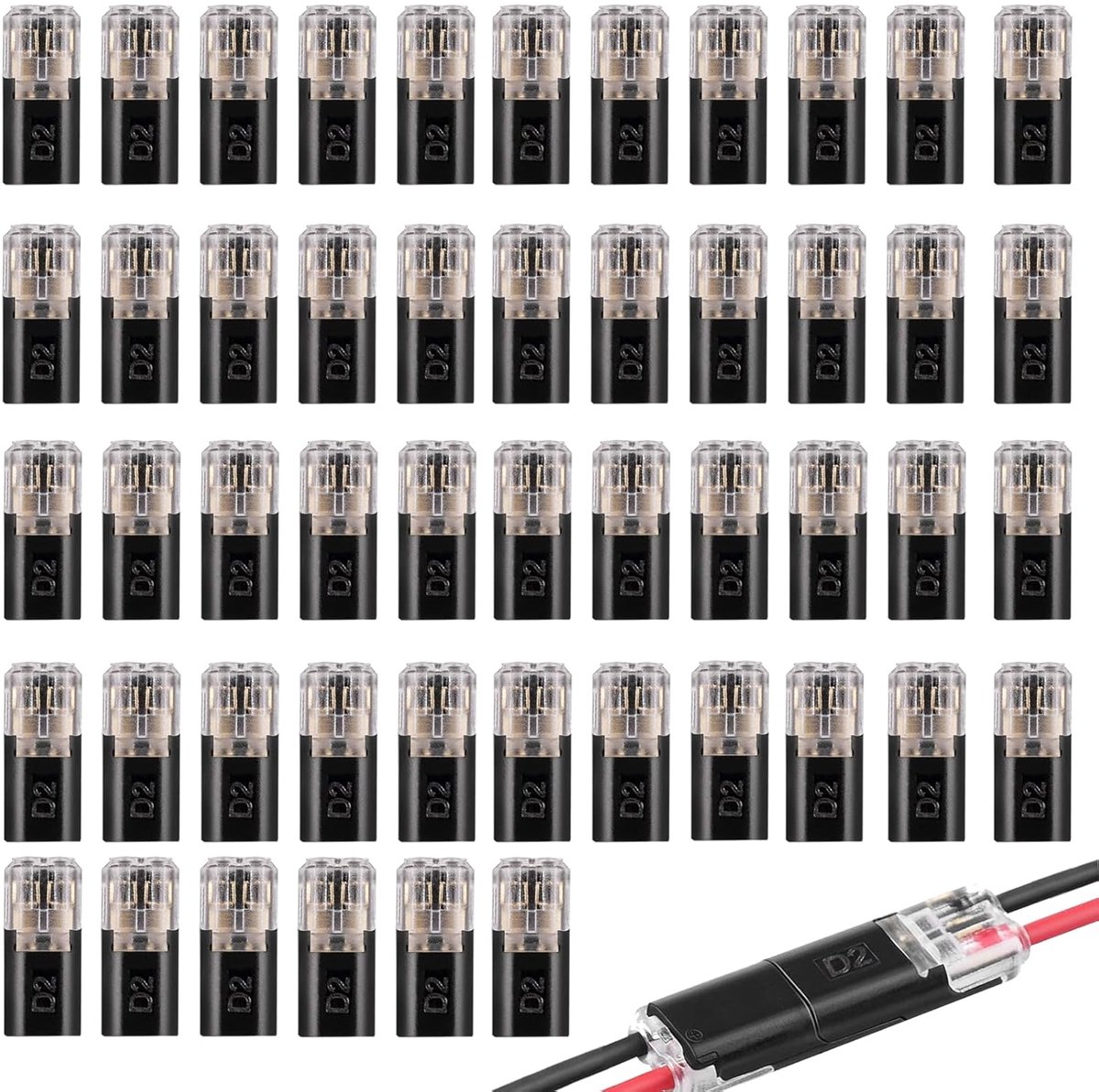 Kabelstekkers 2-polig 50 stuks - waterdicht polycarbonaat - 12V snelkoppeling - ideaal voor doe-het-zelfprojecten - SnelShoppen