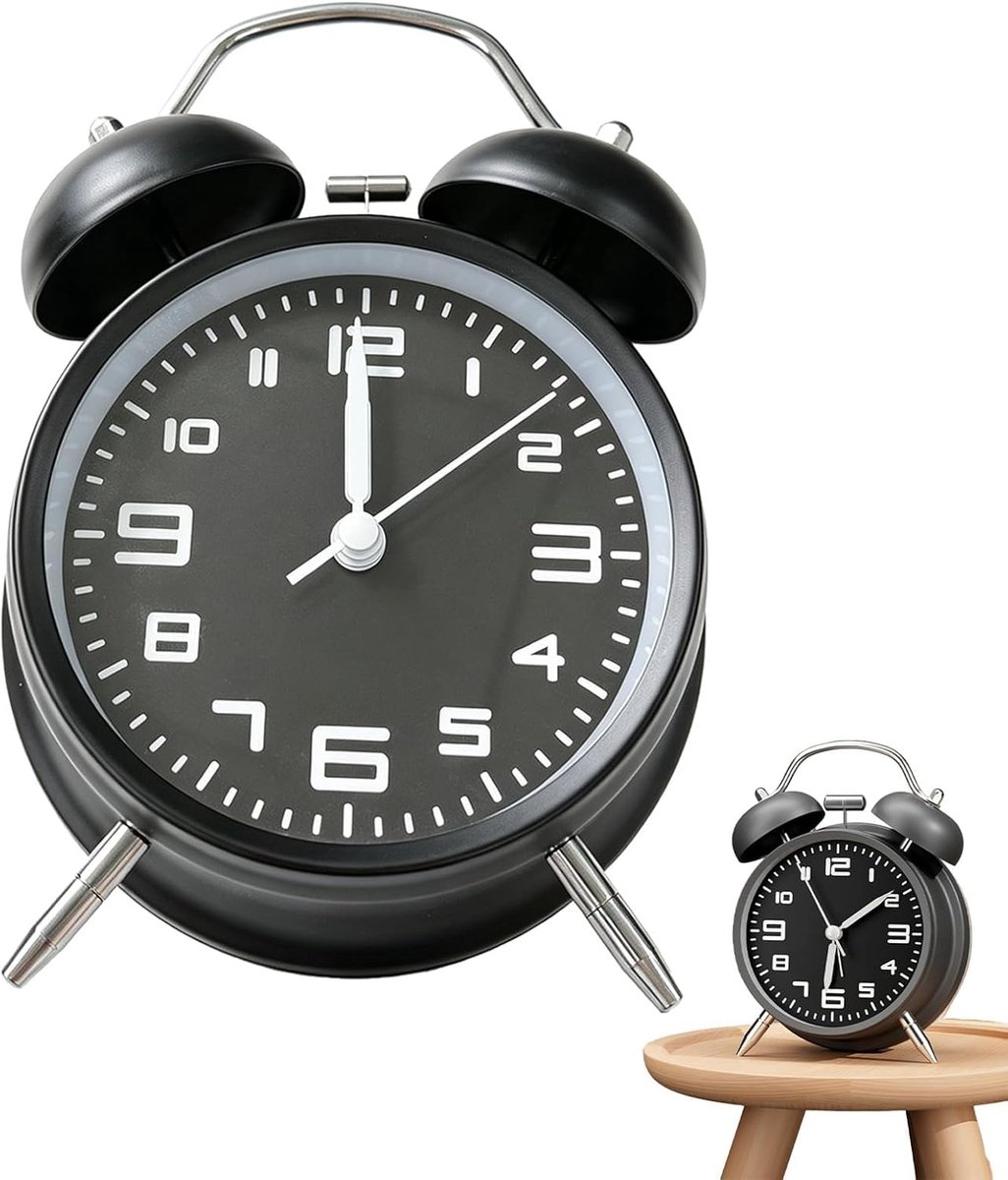 Analoge wekker 10,2 cm - zwart - stil zonder tikken - luid alarm voor zware slapers - SnelShoppen