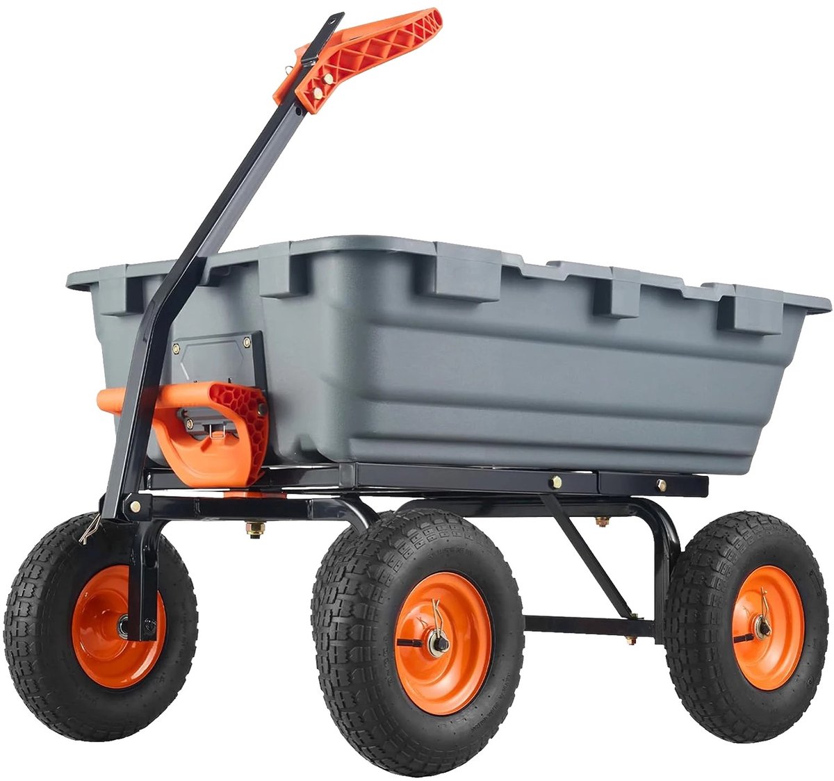 Archi Transportwagen - Tuinwagen met Kiepfunctie – 400 kg Draagvermogen – 4 Luchtbanden – Stalen Transportwagen – Grijs/Oranje