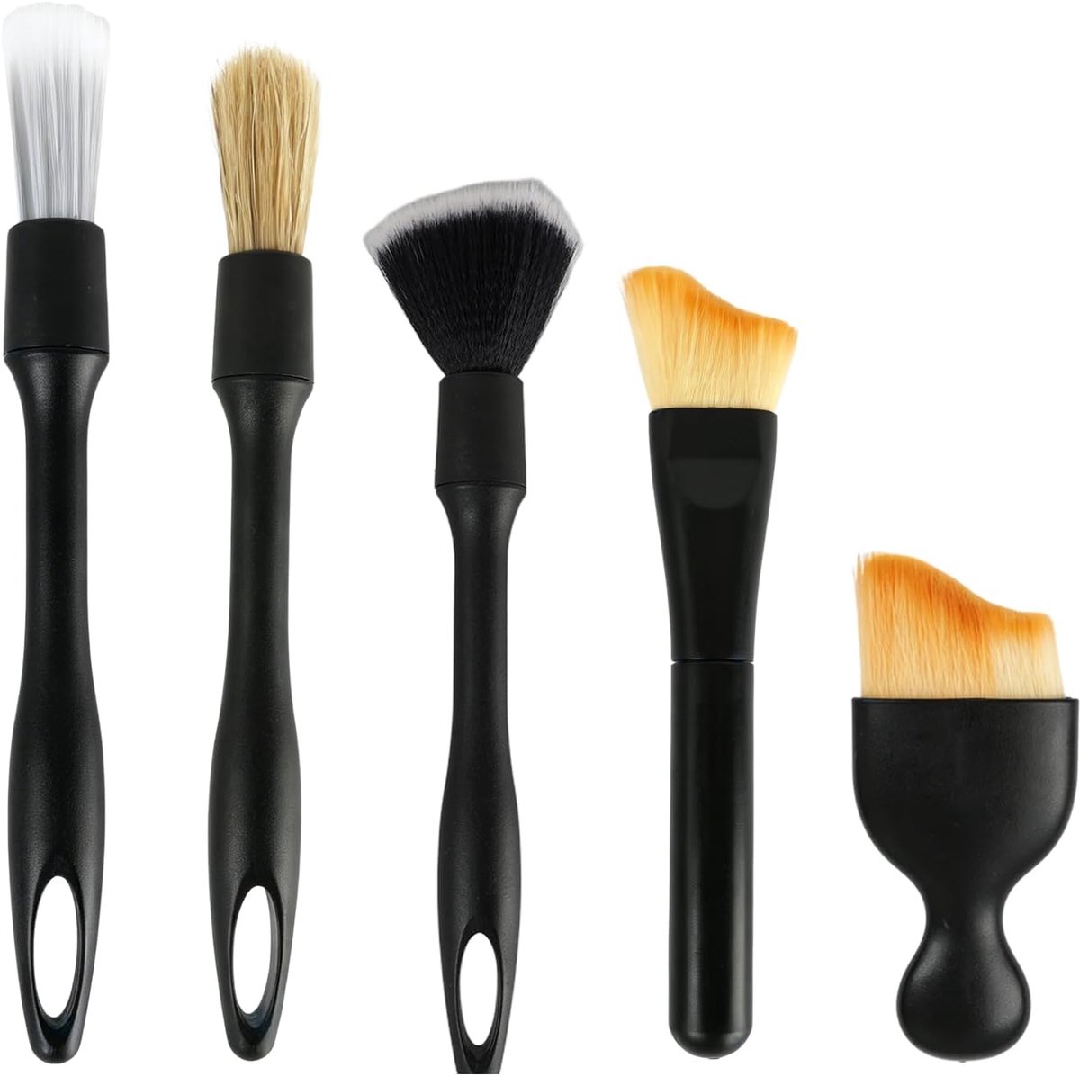 Set van 5 auto-reinigingsborstels - Professionele detailing set - Varkenshaar en microvezel - SnelShoppen