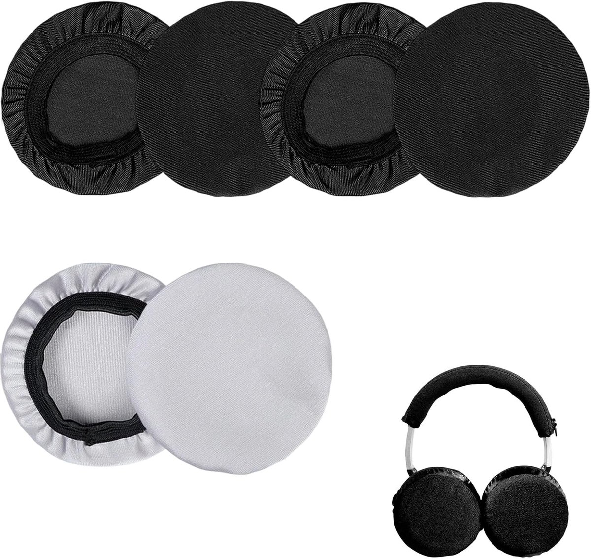Hoofdtelefoonhoezen set - 6-delig elastisch - zwart en grijs - ademend en wasbaar, perfect voor sport - SnelShoppen