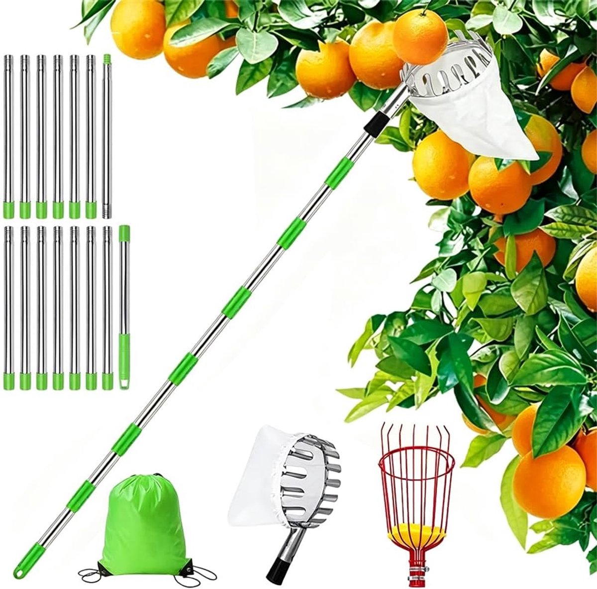 Fruitplukker 4,2 m - telescoopsteel - roestvrijstaal - ideaal voor moeilijk bereikbare plaatsen - SnelShoppen