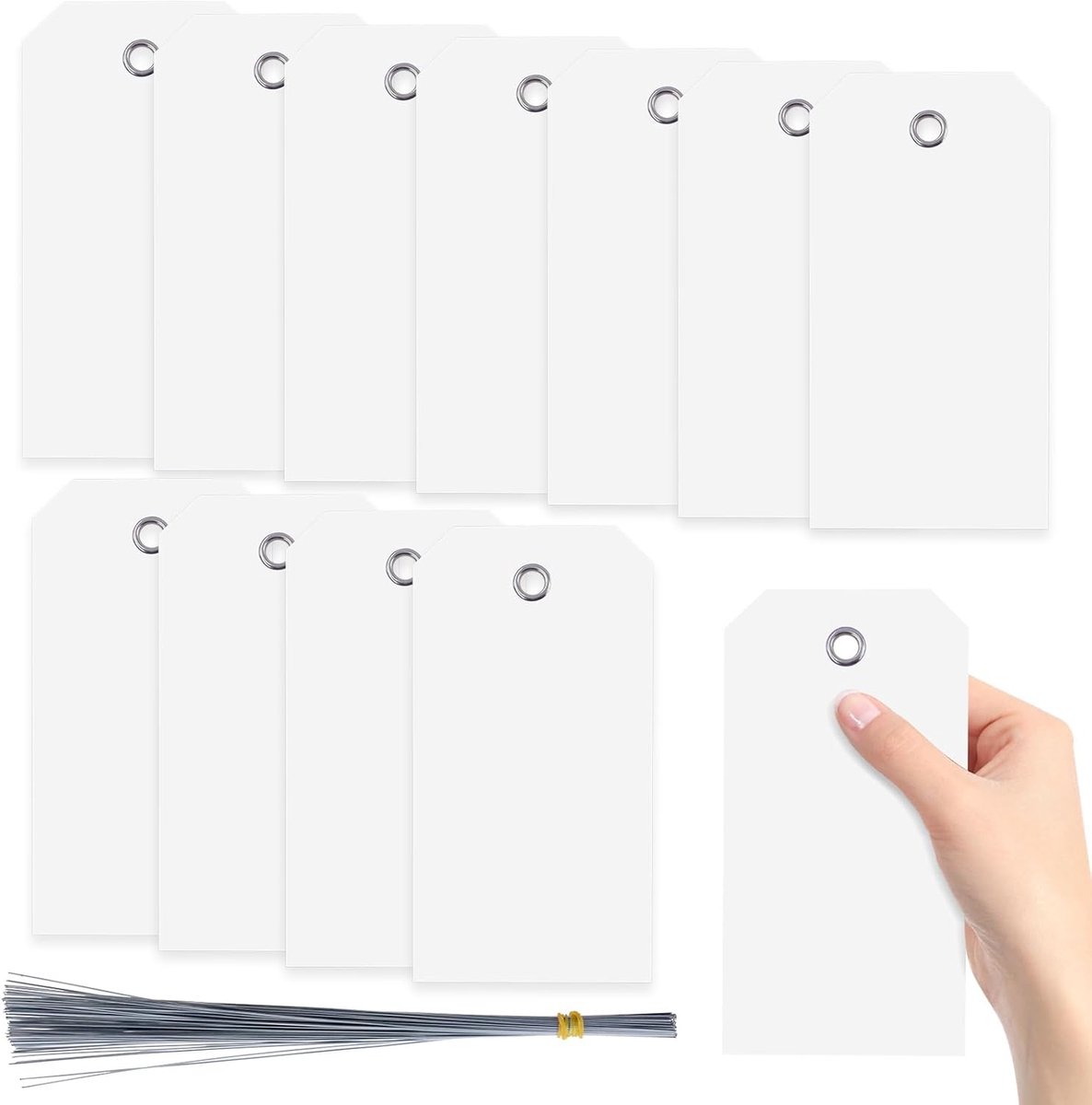 Plastic labels 16x8cm - waterproof wit - met oog en draad - ideaal voor labelen van bagage - SnelShoppen