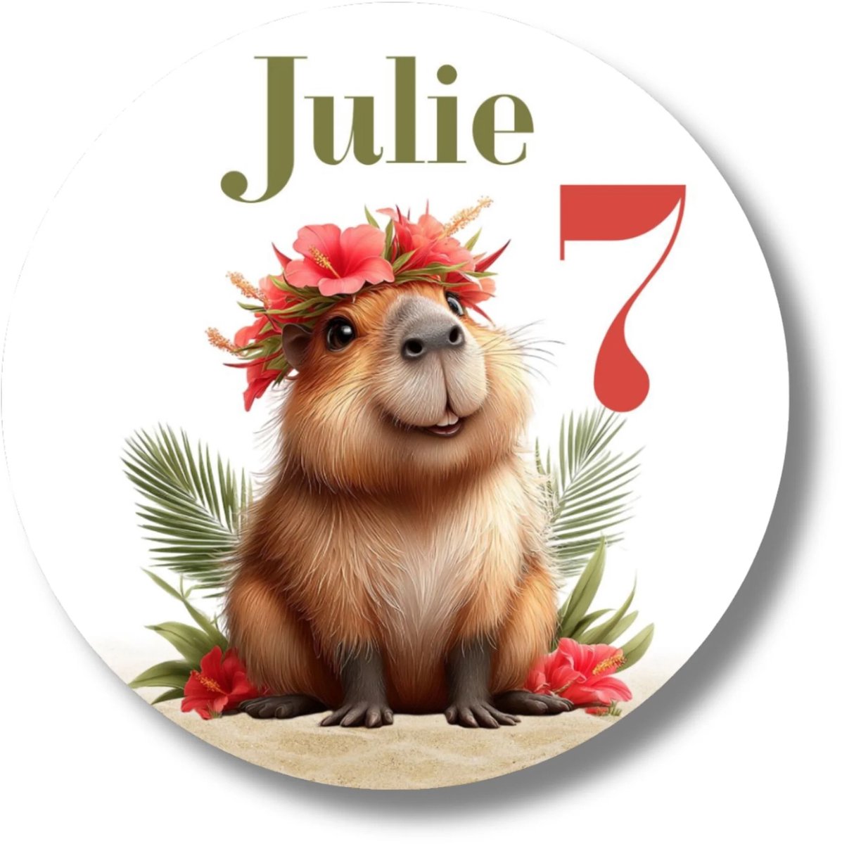Capibara stickers verjaardag met naam en leeftijd | 20 stuks | 4 cm
