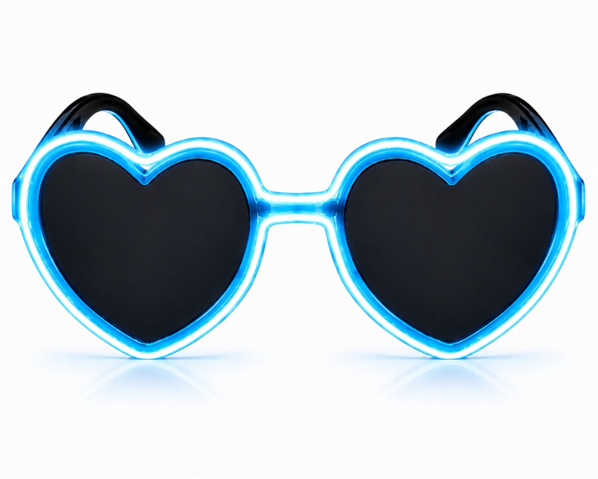 Doppler GlowHeart LED Bril - Neon EL Wire - Werkt op 2 AA Batterijen - Festival, Rave & Carnaval - Hemelsblauw