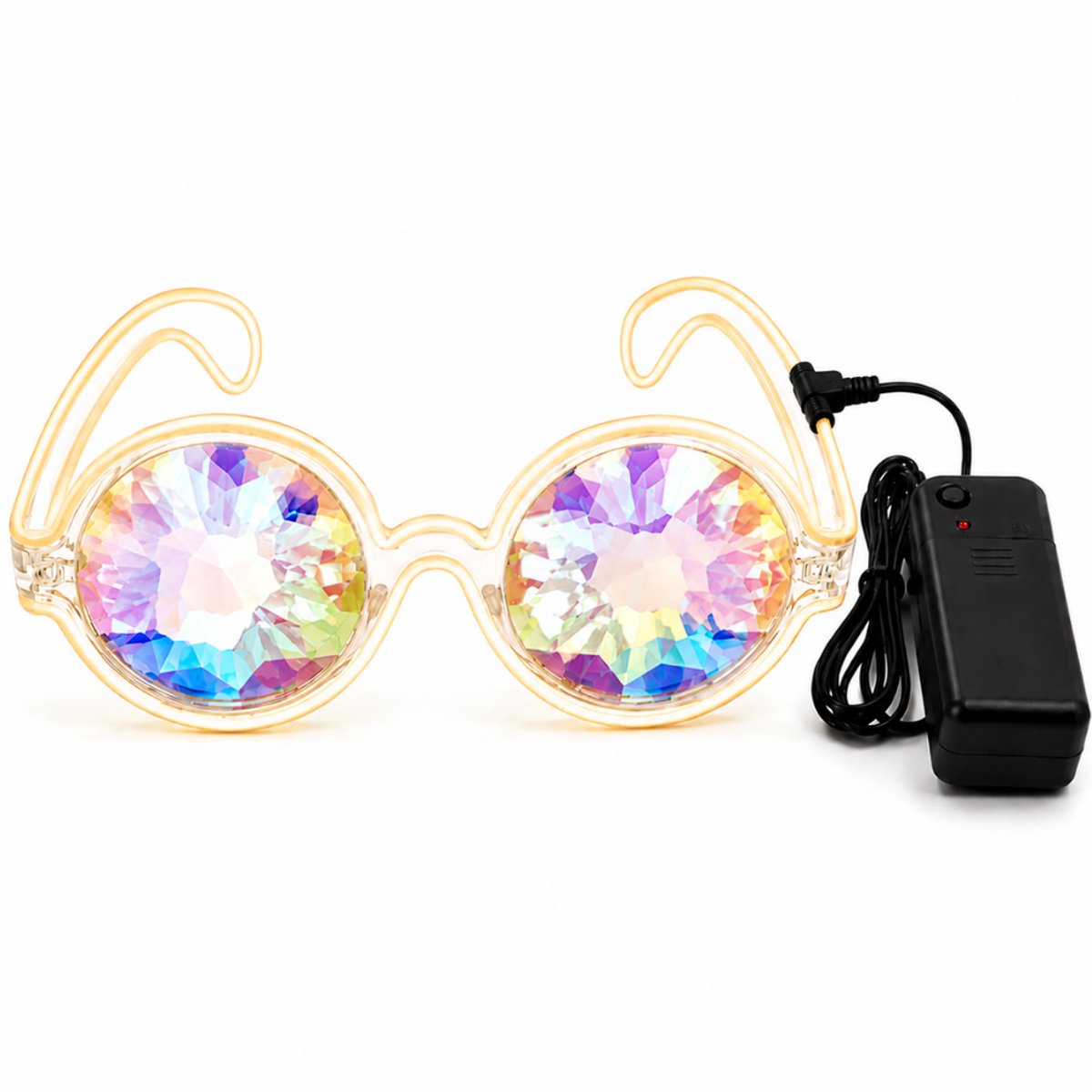 Doppler Prism Party Glasses – LED Kaleidoscoop Bril – Festival, Rave, Carnaval & Feest – Warm Wit"