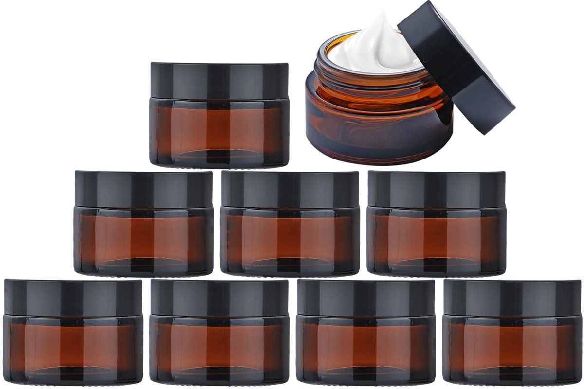 Cosmetische potten 30 ml - amberkleurig glas - met deksel - ideaal voor reizen - ShopVlot