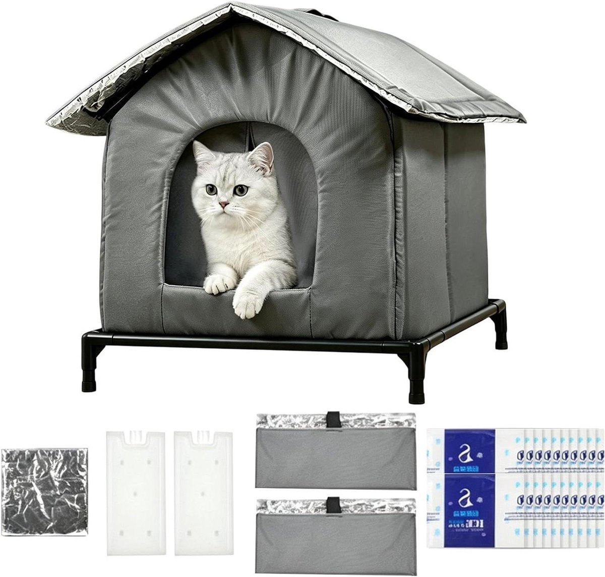 Verkoelend Kattenhuis - Koelschuilplaats Kat - Zomerse Koelte - Opvouwbaar Design - 36x36cm - Grijs