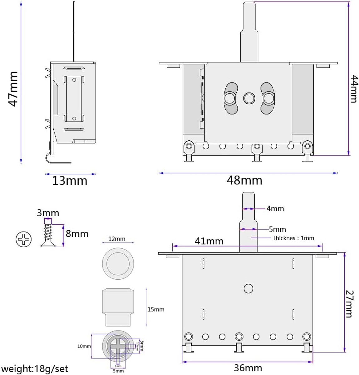 3-weg pickup selector switch - met gouden knop - geschikt voor elektrische gitaren - eenvoudig te installeren - ShopVlot