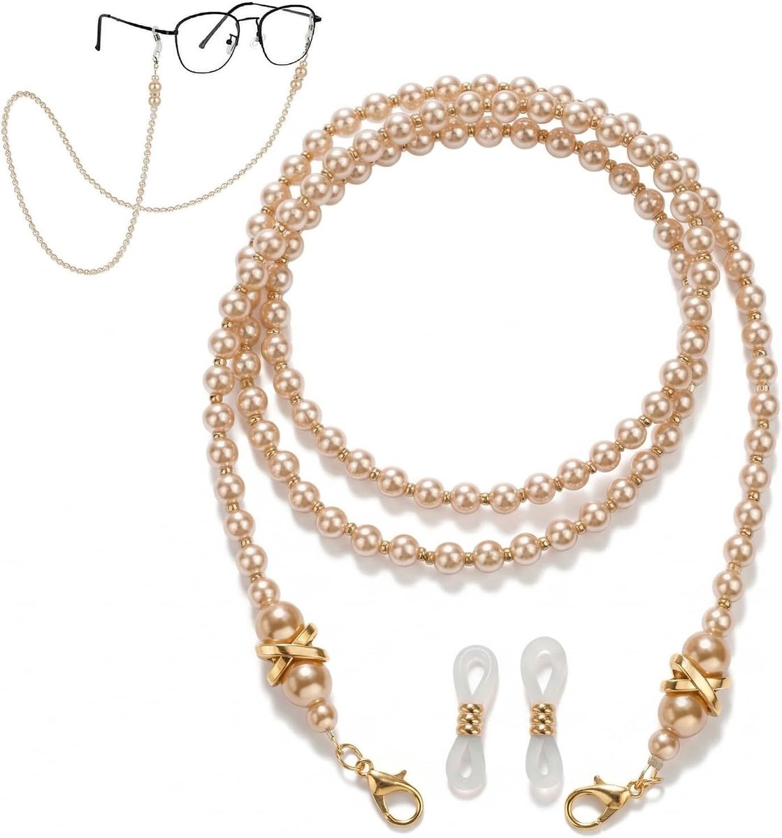 Brilketting voor vrouwen - met parels - bruin - anti-slip voor mannen en vrouwen - ShopVlot