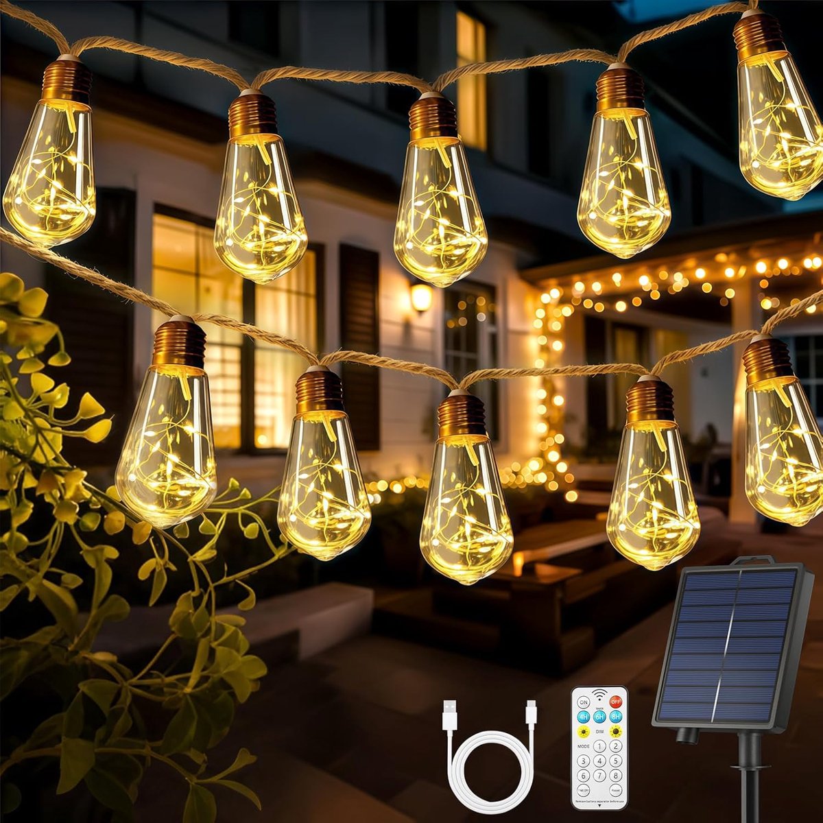 Solar String Lights Outdoor 10m - 16 LED Dimbaar - Afstandsbediening - Perfect voor tuinfeesten - ShopVlot