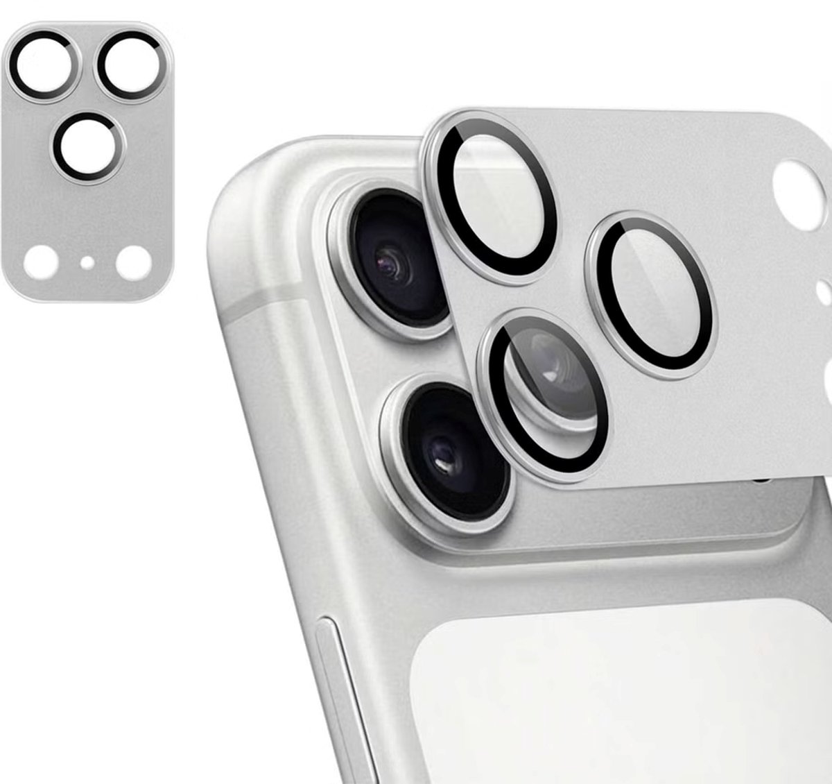 Camera Lens Protector Geschikt voor iPhone 17 Pro Max / 18 Pro Max – Zilver | 9H Glas | Aluminium Frame | Volledige Dekking | Helder & Krasbestendig