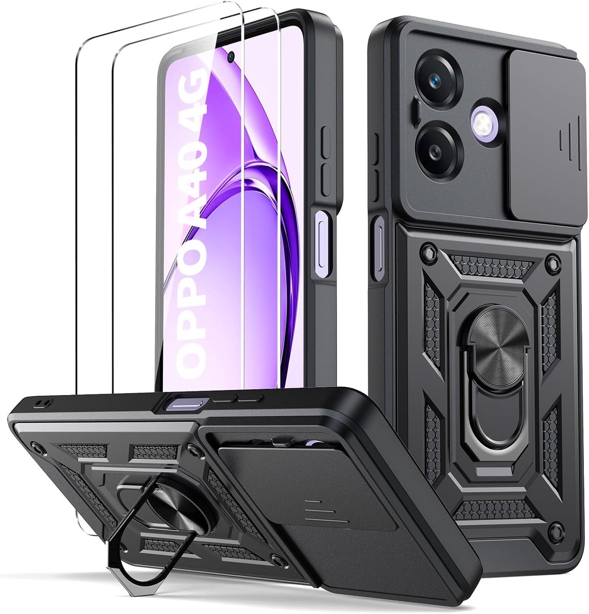 Mobiel hoesje voor Oppo A40/A40M - 2 pack screen protector - met glijdende camera cover - schokbestendig en anti-kras - ShopVlot