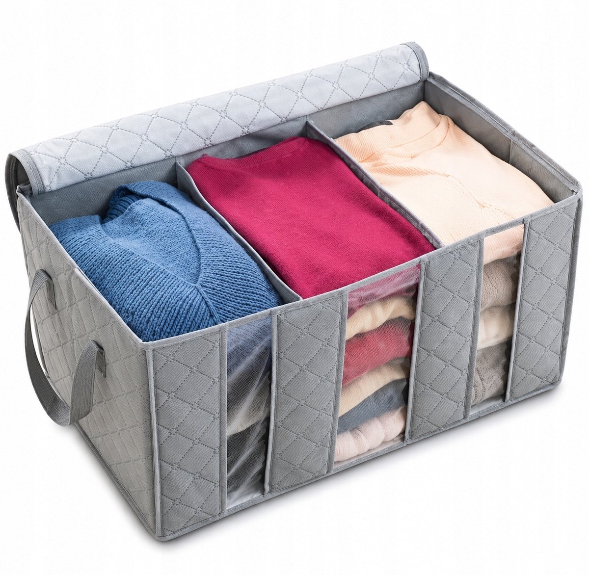 Opbergbox voor kleding met 3 vakken - Bamboevezel - Grijs