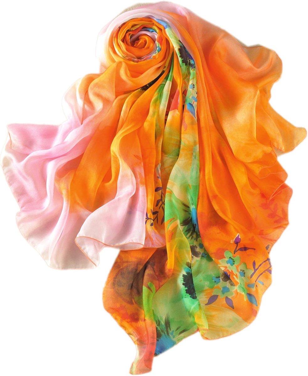 oversized chiffon zijden sjaal - bloemenprint - elegant ontwerp - veelzijdig gebruik - ShopVlot