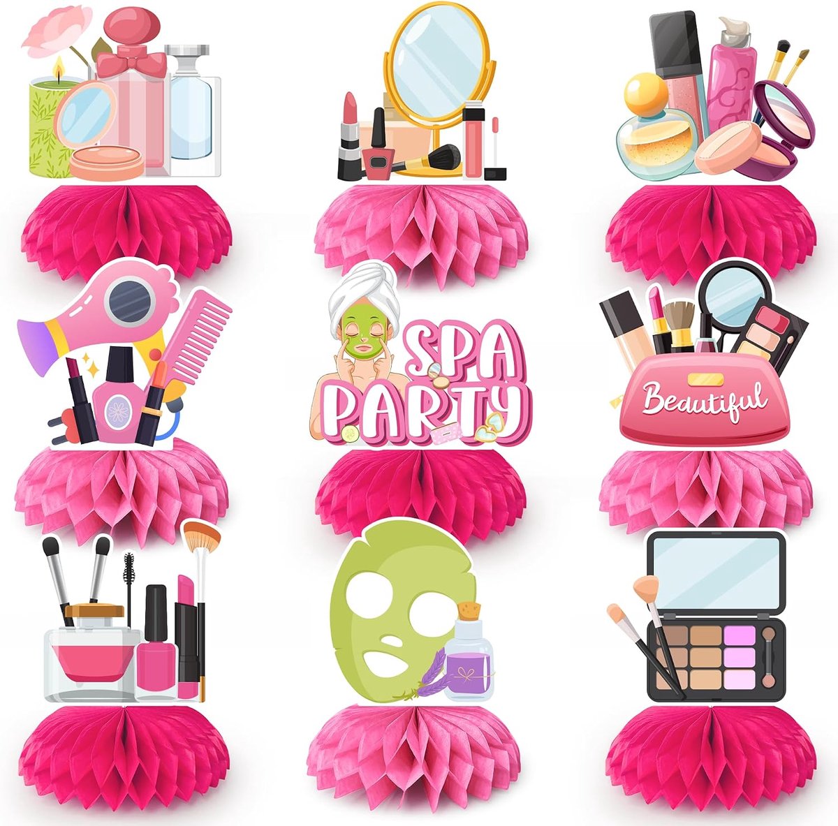 Spa feestdecoratie 9 stuks - Roze - Beauty/cartoon thema - Perfect voor verjaardagsfeestje - ShopVlot