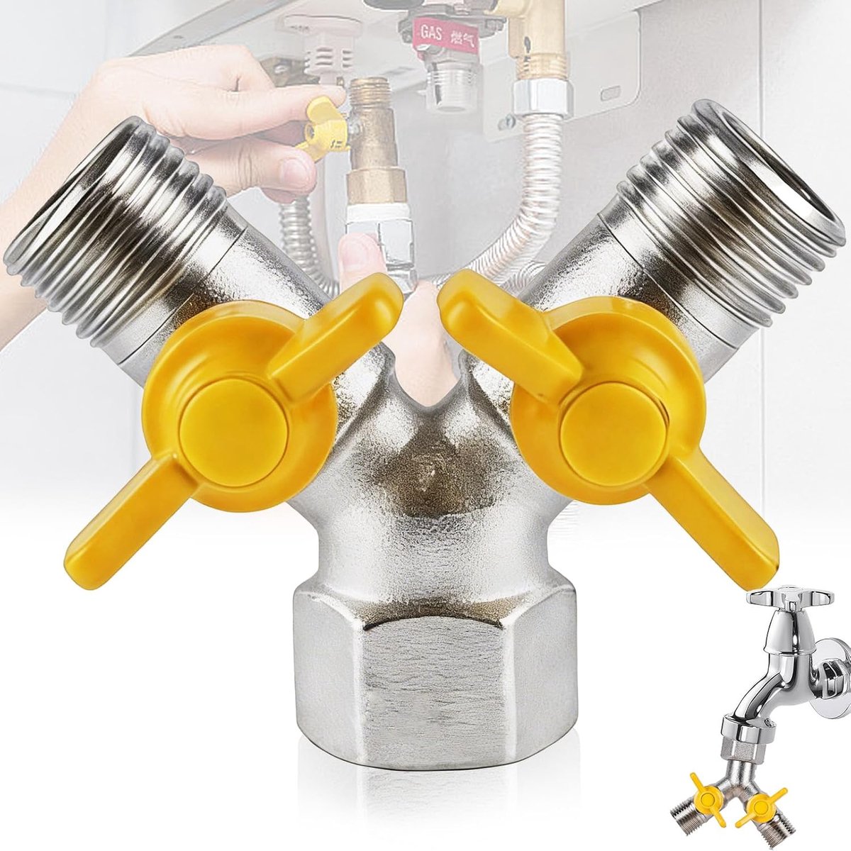 2-weg tuinslang splitter - massief messing Y-splitter - voor buitenkeuken of wasmachine - ShopVlot