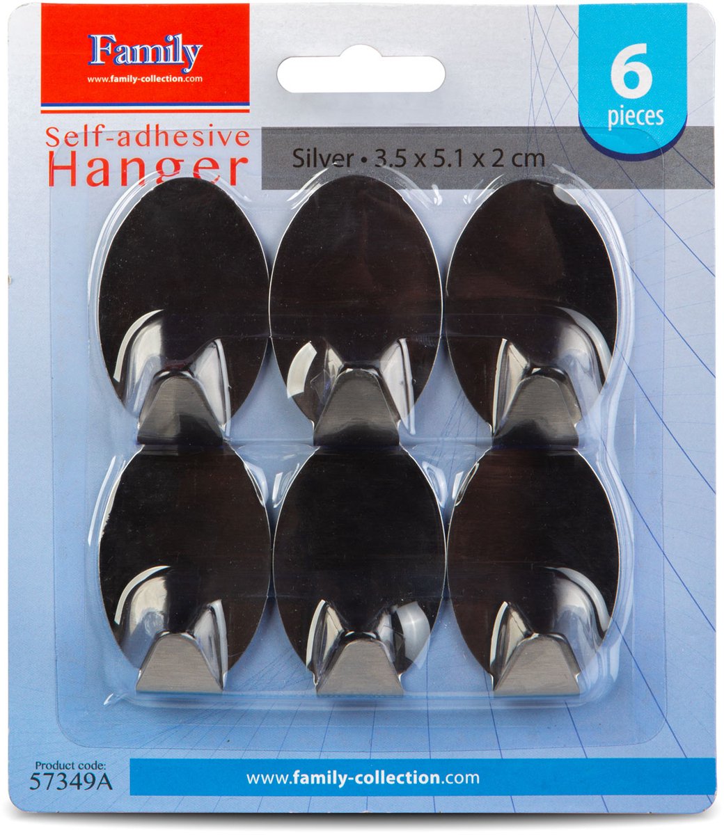 Zelfklevende hanger - roestvrij staal - 6 stuks / verpakking 1 Stuks [57349A]