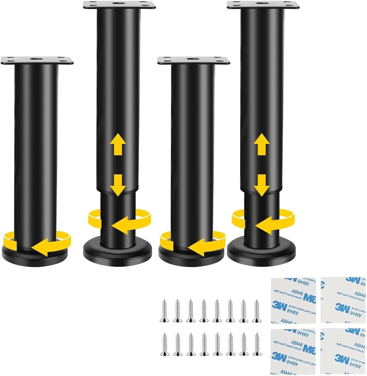 Meubelpoten verstelbaar 12-18 cm - metaal zwart - modern design - stabiel en eenvoudig te installeren - ShopVlot