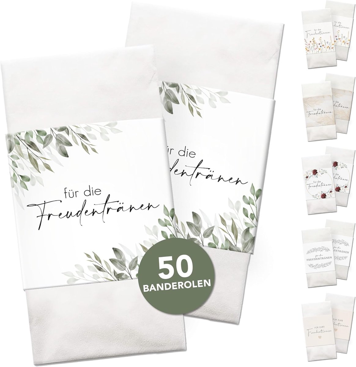 zakdoeken banderol - 50 stuks - bloemendesign eucalyptus - perfect voor bruiloften - ShopVlot