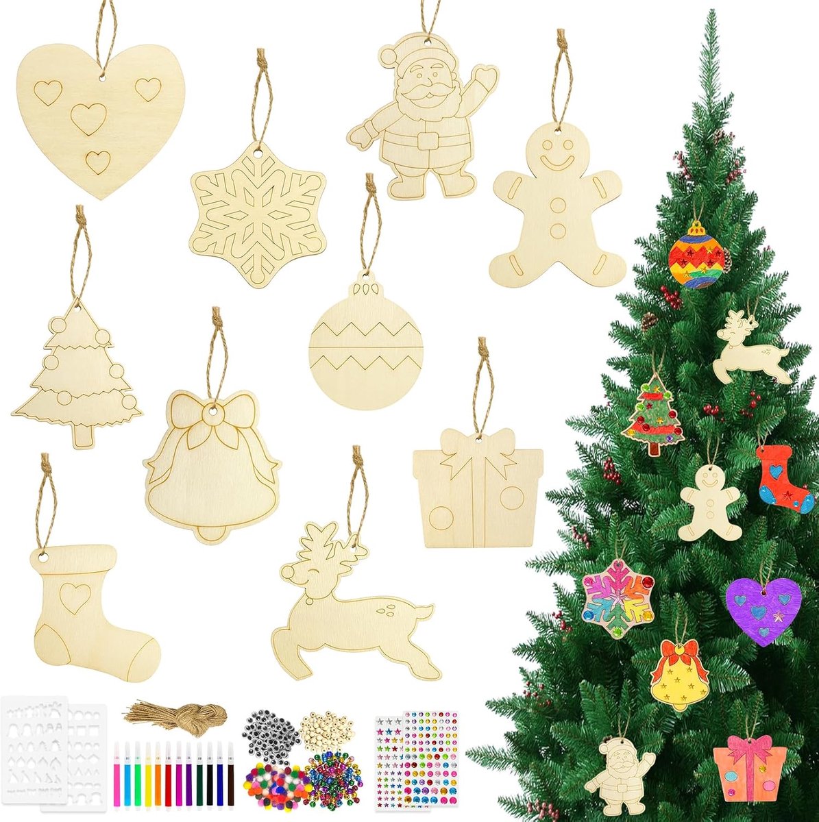 Houten Hangers voor Schilderen - 326 Stuks - Kerstdecoraties - Creatief en leuk voor kinderen - ShopVlot