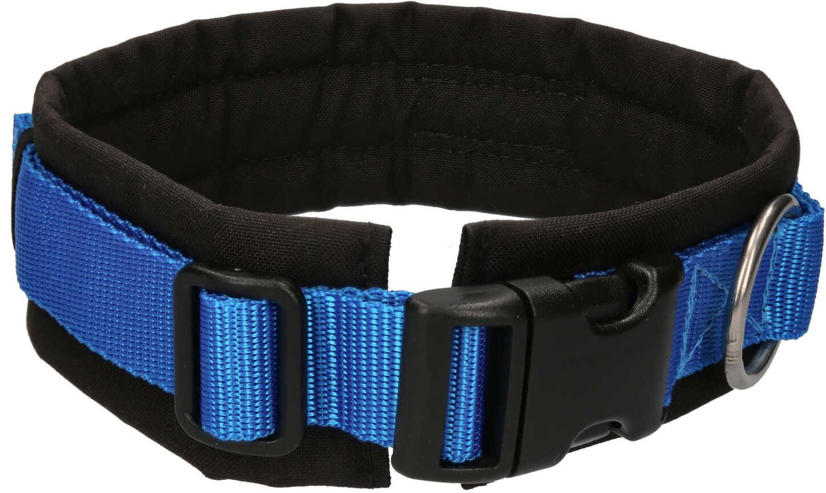 AnnyX Brede Halsband - FUN - Blauw/Zwart - Gevoerd - maat XL (7) - 5cm breed - Halsomvang vanaf 52 tot 58cm