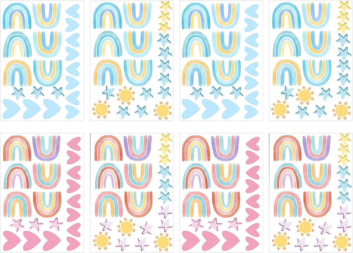 Wandstickers regenboog 21x30 cm - zelfklevend PVC - liefde en sterren - creatieve slaapkamerdecoratie - ShopVlot
