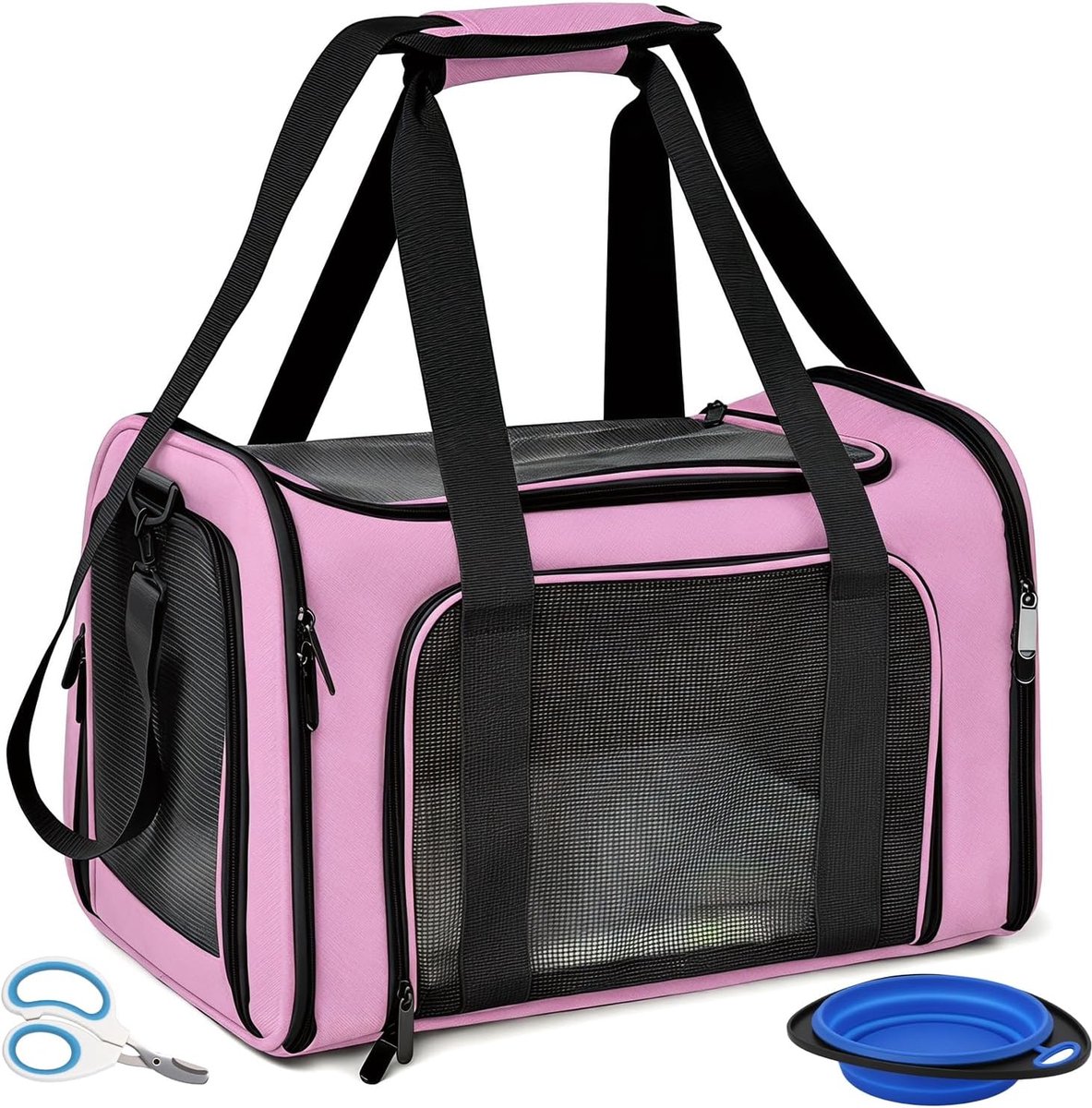 Transporttas voor kat en hond - 45 x 28 x 28 cm - opvouwbaar en ademend - ideaal voor auto/vliegtuig - ShopVlot