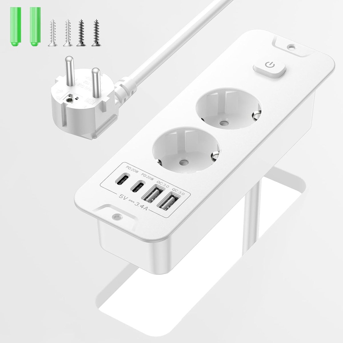 Tischsteckdose met schakelaar - 2 m kabel - 4 USB-aansluitingen - ideaal voor bureau of werkplek - ShopVlot