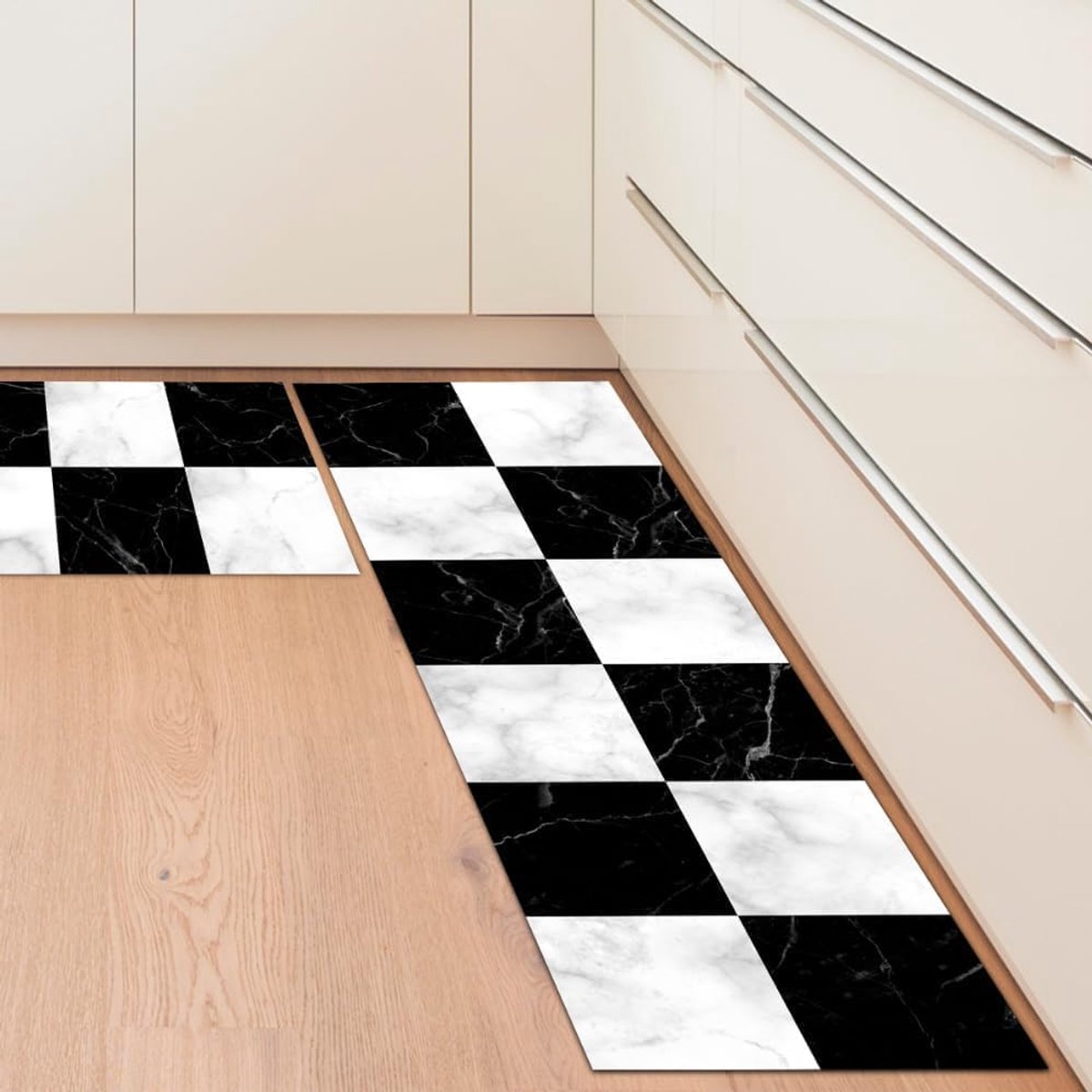 Keukenmat 2-pack - B&W Marmer - Antislip en Wasbaar - Ideaal voor Koken - ShopVlot