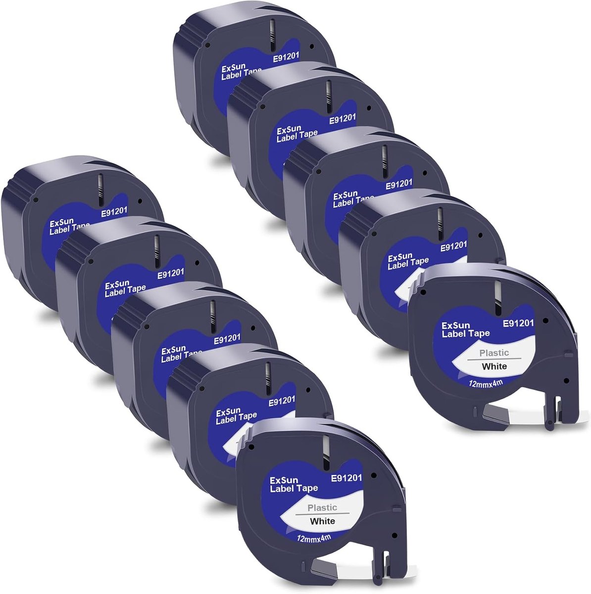 Plastic banden 12mm x 4m - zwart op wit - compatibel met Dymo Letratag - ideaal voor etiketteren - ShopVlot