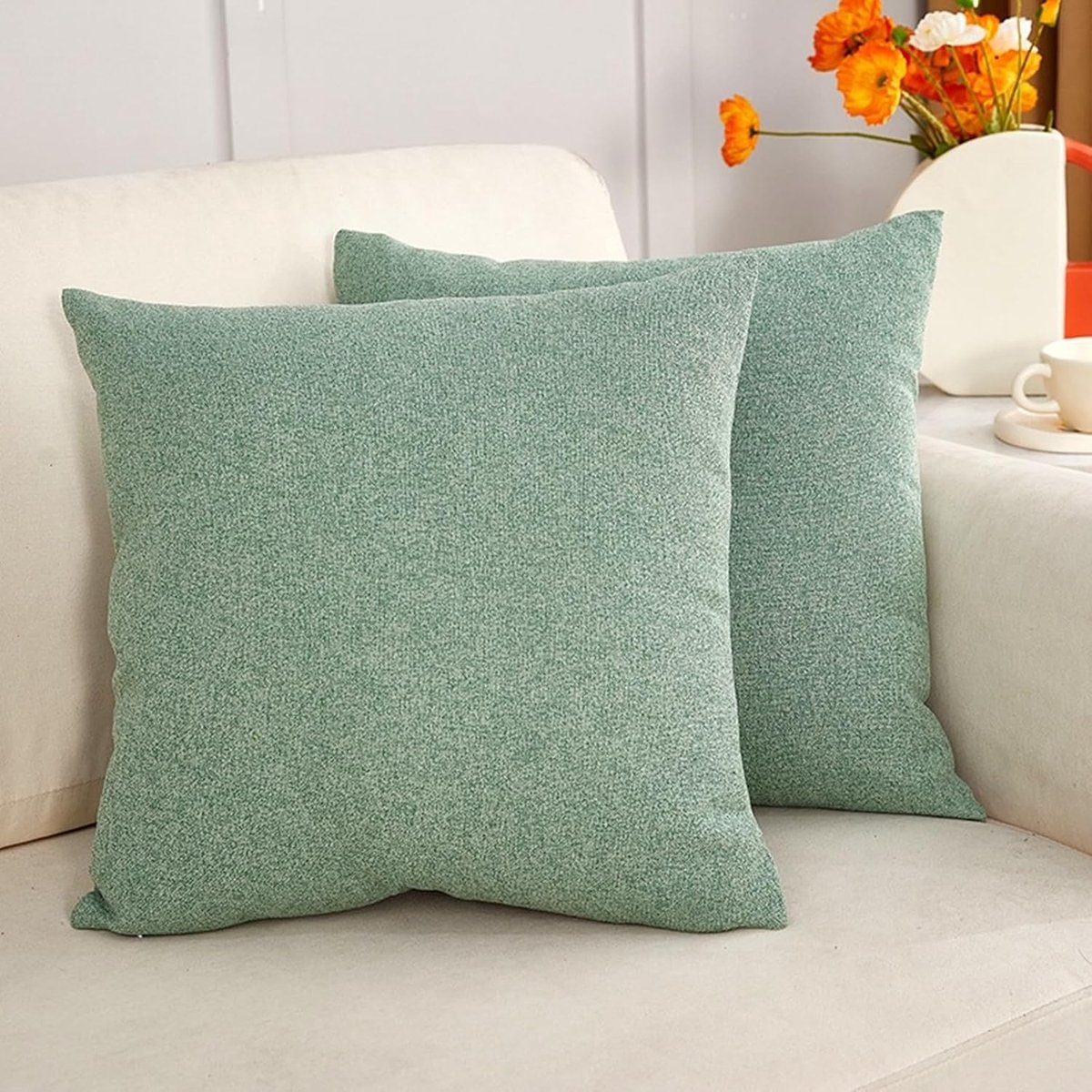 Sierkussenhoezen 40 x 40 cm - Linnen voor kinderkamer - Set van 2 groen - Comfortabele sluiting - ShopVlot