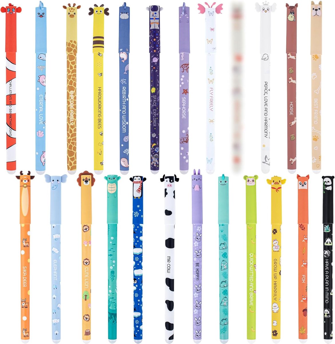 Uitwisbare gelstiften set 24-delig - cartoonvormige doppen - uitwisbare siliconen punt - ideaal voor creatief plezier - ShopVlot