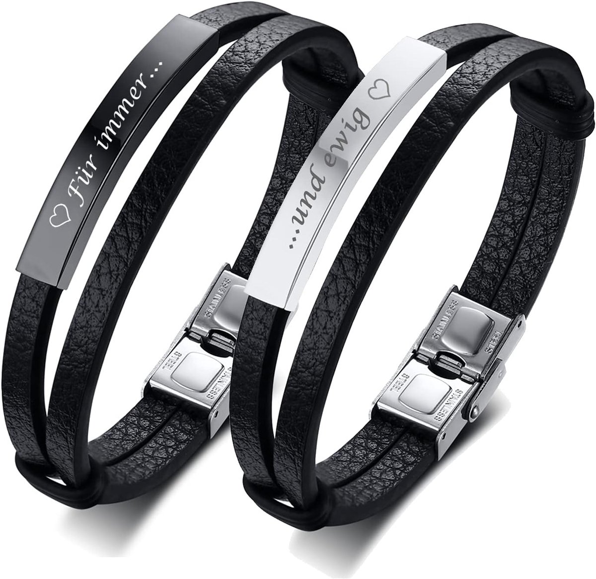Partnerarmbanden 20,5 cm - dubbele lagen PU leer - gepersonaliseerd - perfect voor Valentijnsdag - ShopVlot