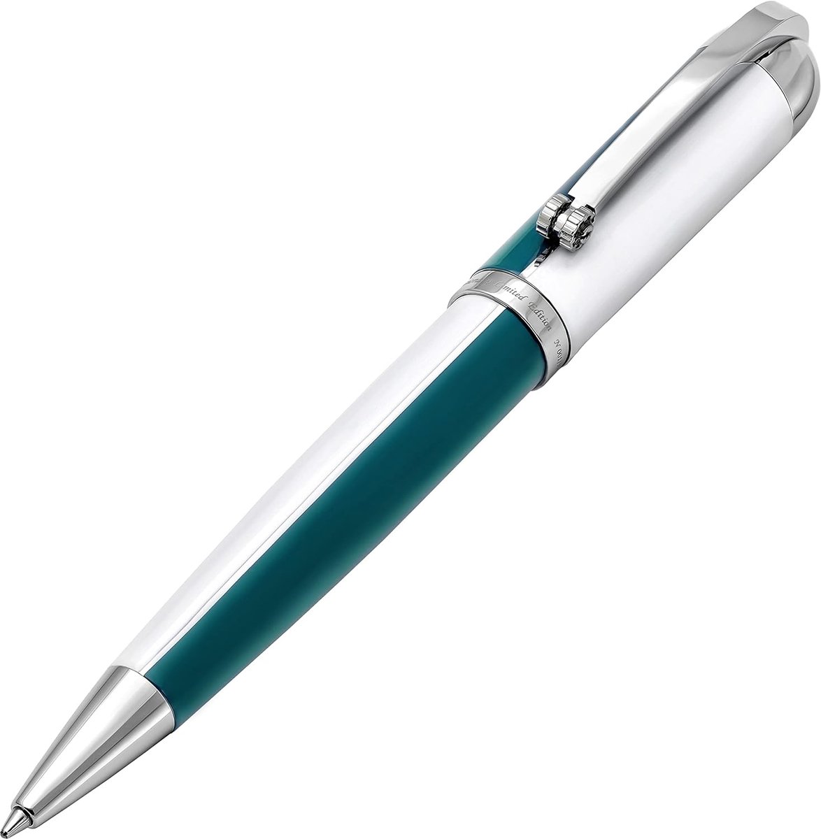 Balpen medium punt - handgeschilderd in teal en wit - retrofuturistisch design - perfect voor dagelijks gebruik - ShopVlot