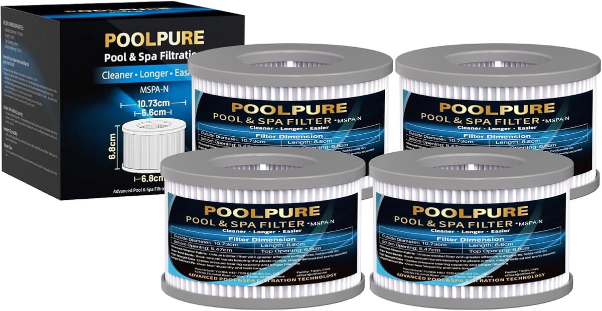Filtercartridges pack van 4 - vervangingsfilter voor MSpa whirlpools 2020+ - perfecte pasvorm - eenvoudig te vervangen - ShopVlot