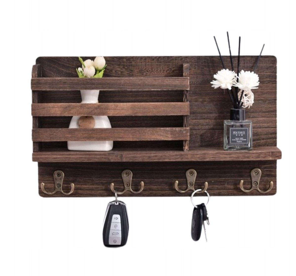 Houten Wandkapstok met Plank en 4 Haken - Stijlvol & Praktisch