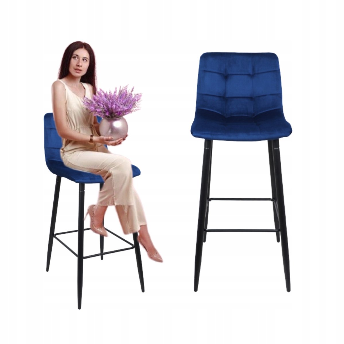 Blauwe Velours Barstoel Hoker STELLA - Stijlvol en Comfortabel