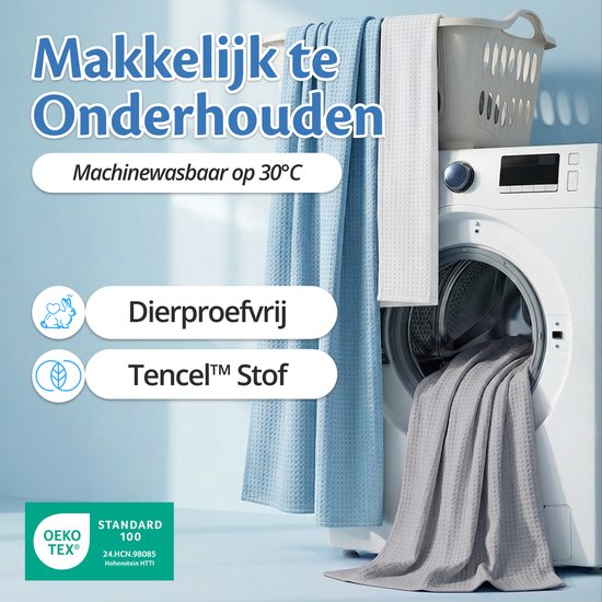 Grijs wafelpatroon dekbed dat machinewasbaar is op 30°C en gemaakt is van Tencel™ Stof.
