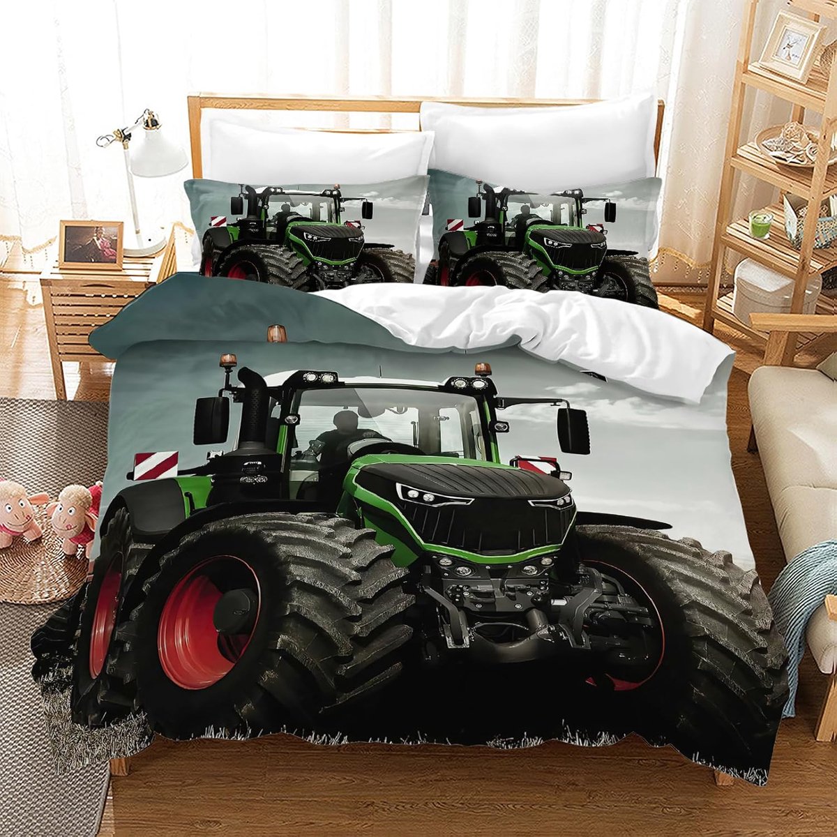 Dekbedovertrek motocross 135 x 200 cm - moderne microvezel - grijs tractor motief - perfect voor motorliefhebbers - ShopVlot