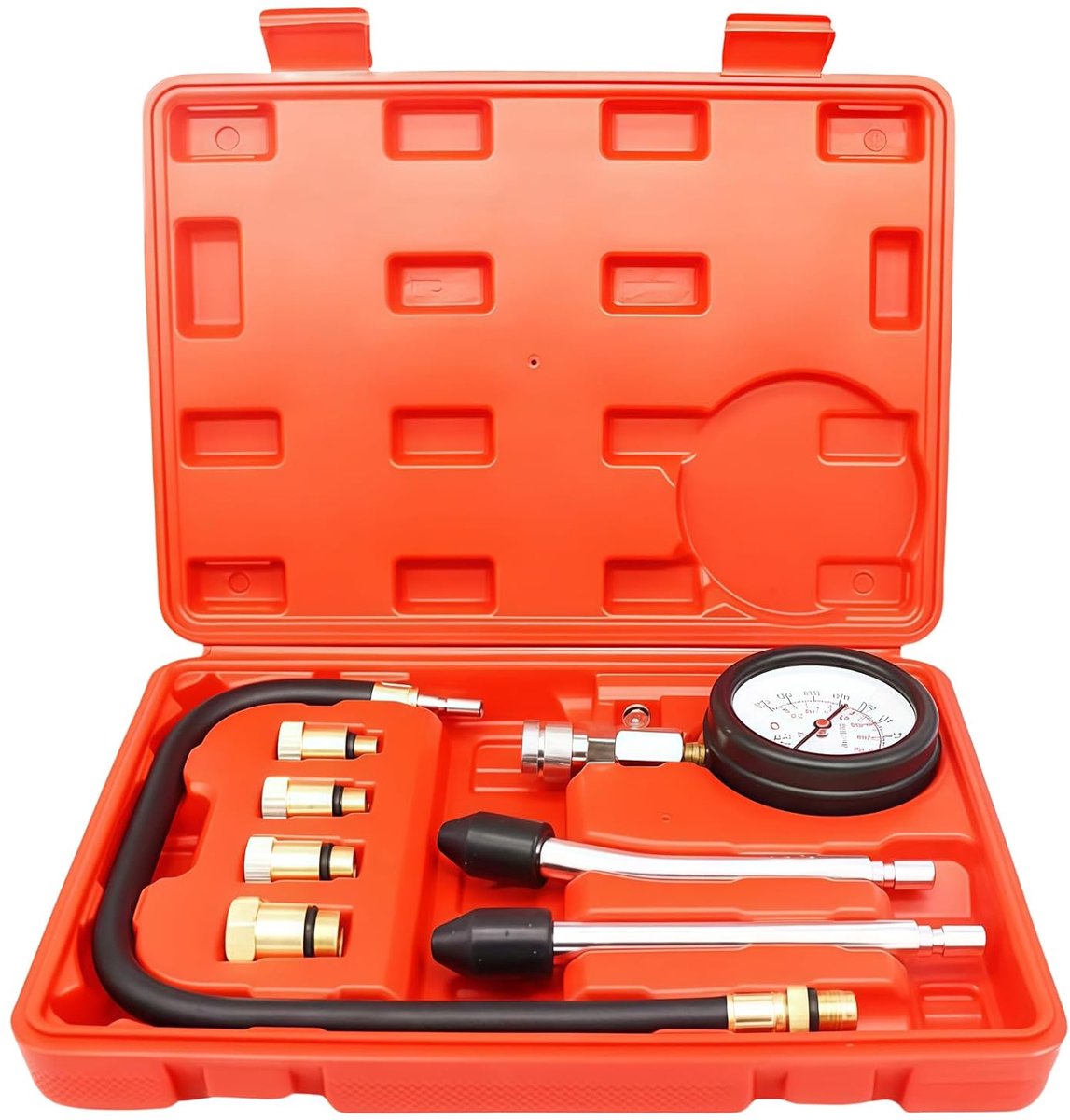 Compressietester set met 4 adapters - M10, M12, M14, M18 - 0-20 Bar en 0-300 PSI - voor motorcontroles - ShopVlot