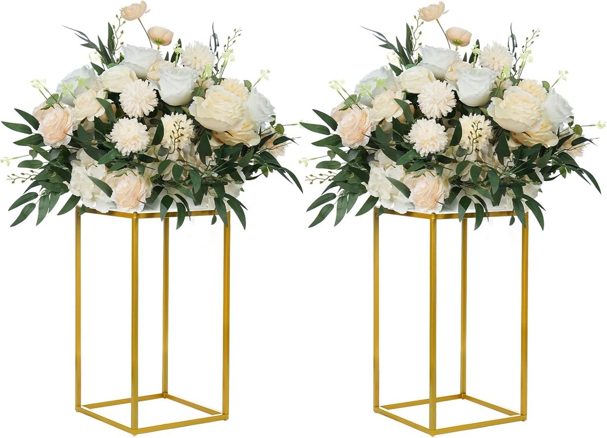 Bloemenstandaard 40cm - Gouden metalen vaas - Geometrisch design - Perfect voor bruiloften en feestdecoratie - ShopVlot
