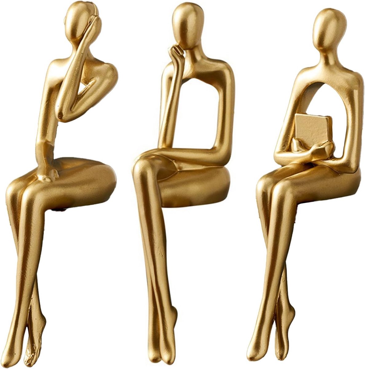 Abstracte beelden set van 3 - Gouden hars - Unieke poses - Verfraai uw interieur - ShopVlot